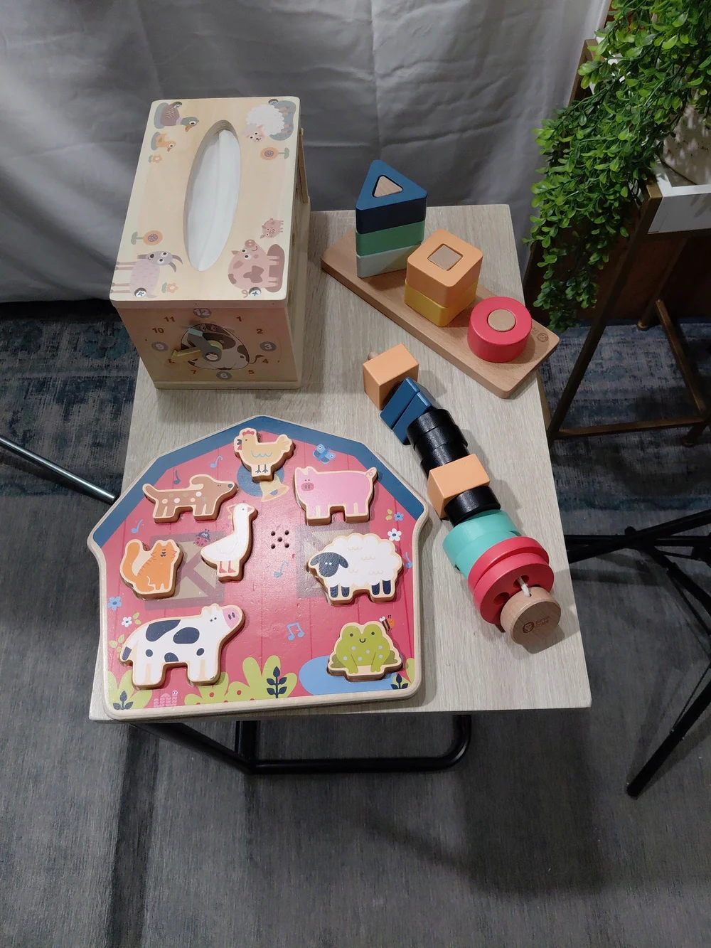Wooden Farm Animal Puzzle & Stacking Toy Set - Multicolor